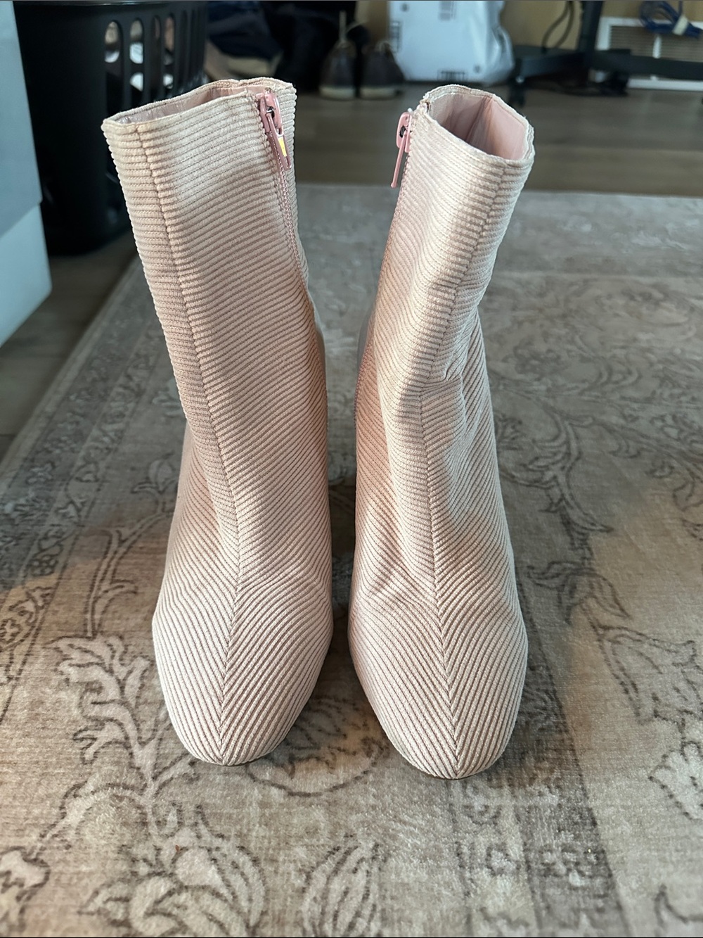 Nasty Gal Blush Pink Corduroy Mid-Heel Ankle Boots